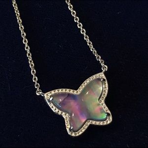 Kendra Scott Lillia Butterfly Lilac Abalone pendant gold tone necklace